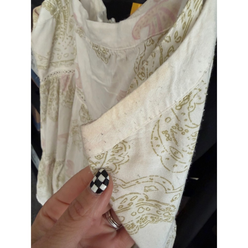 Urban Outfitters Paisley Tiered Mini Dress Cream Green Large Boho Indie Sleeaze - Picture 4 of 6